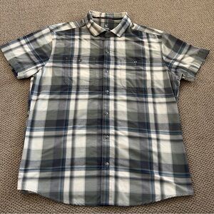 Kuhl Styk Men’s plaid short-sleeve tapered button down shirt-large